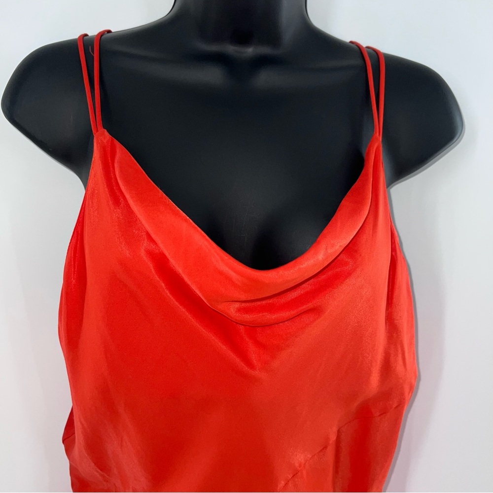 Zara Women’s Bright Orange Chemise Silky Satin Summer Slip Dress-Size L - Picture 2 of 9